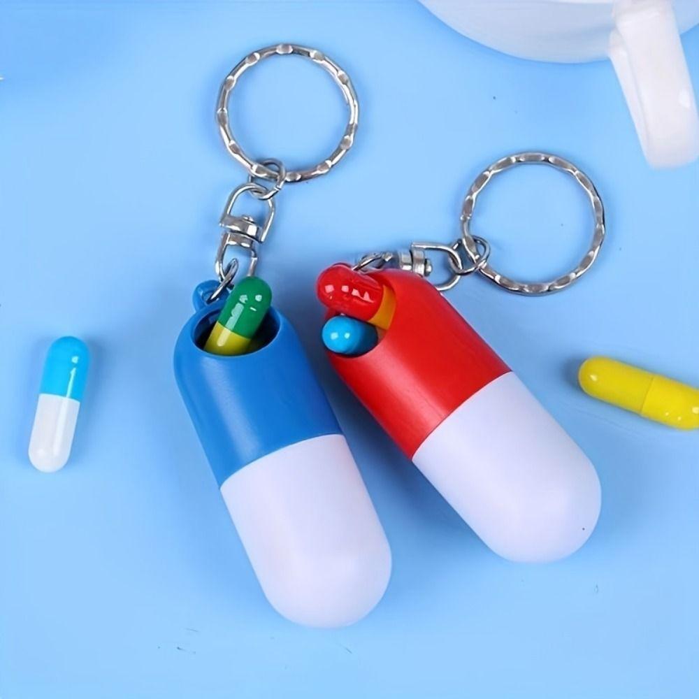 Key Chain Travel Pill Box Capsule Shaped Drug Container Keychain Pill Storage
