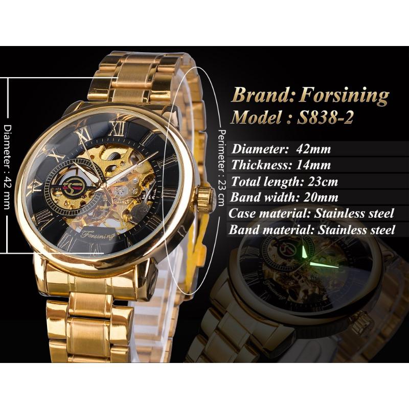 Forsining Часы Мужские модные повседневные золотые часы со стальным ремешком скелетонизированные механические часы