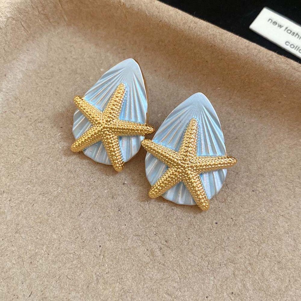 Oil Drip Copper Starfish Shell Earrings Shell Shape Star Dangle Earrings Starfish Ear Studs Daily