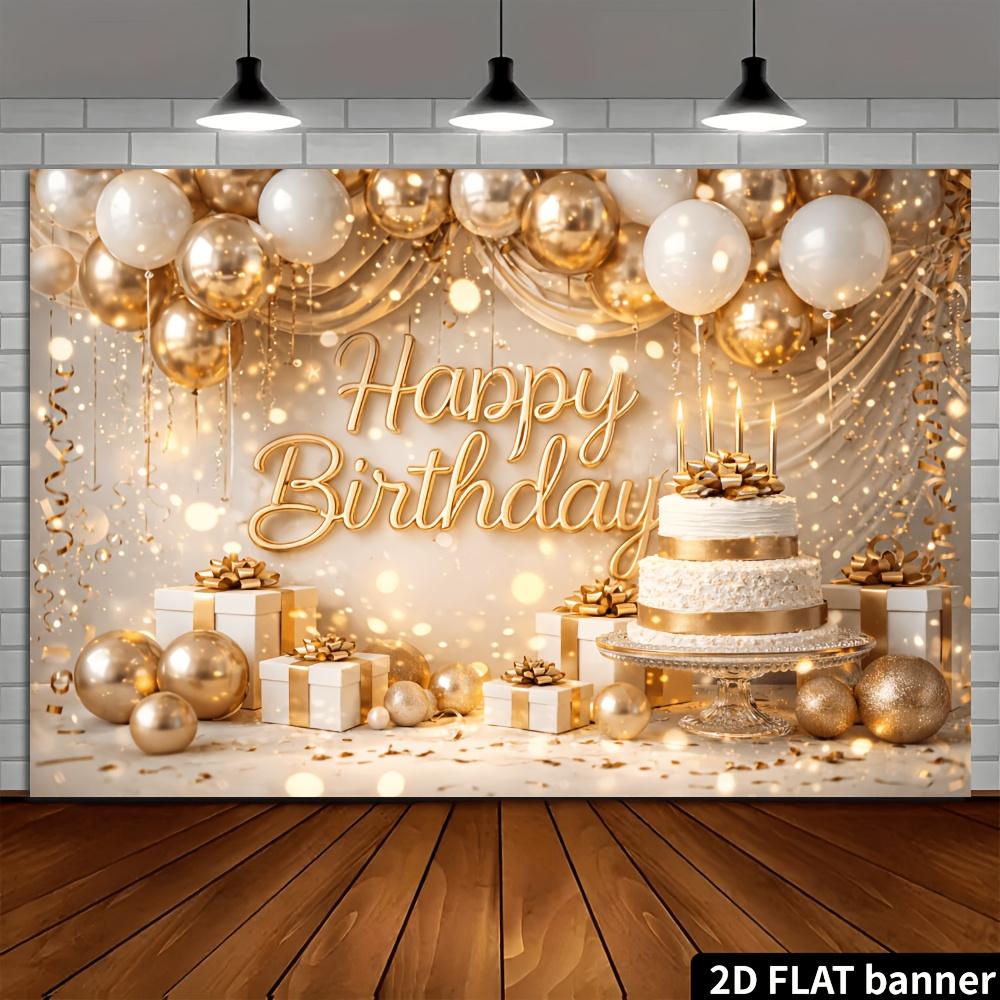 2D flat luxury birthday party banner background - Platinum Wind birthday theme, indoor and outdoor celebration scenes