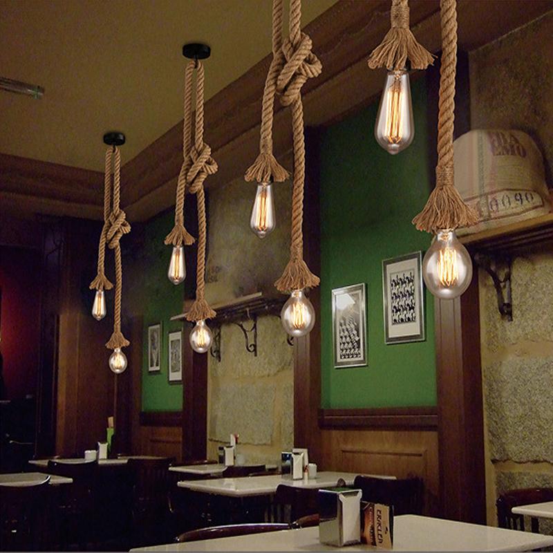 Винтажный Ретро Промышленный Лофт Держатель Пеньковой Веревки Потолочный Подвесной Светильник Лампа Кафе Ресторан Ретро Люстра