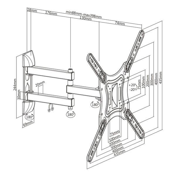 Поворотный кронштейн для ЖК-телевизора с диагональю от 23 до 55 дюймов, AQ VisiON