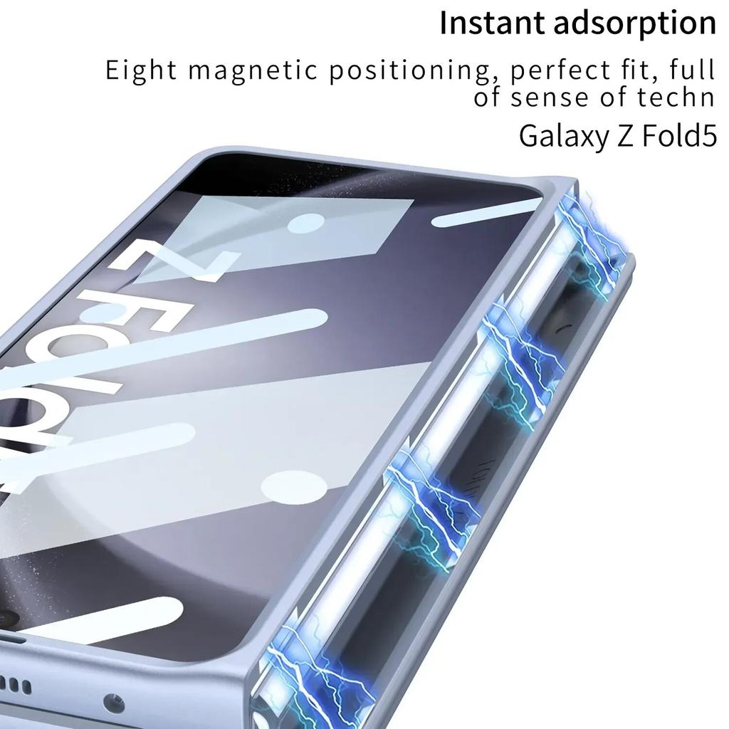Приятный на ощупь матовый чехол для Samsung Galaxy Z Fold 5, магнитный складной шарнир с цветным гнездом для ручки, противоударный чехол из закаленной пленки