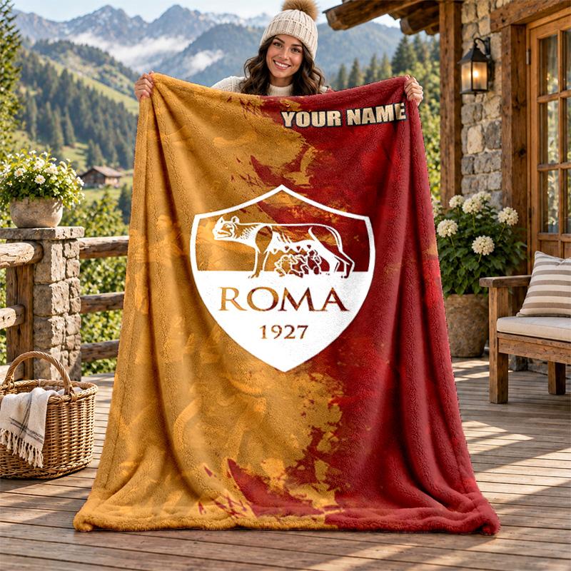 A.S Roma Custom Name Flannel Blanket Personalized Soft Warm Plush Throw Blanket Customized Gift for Family Friends