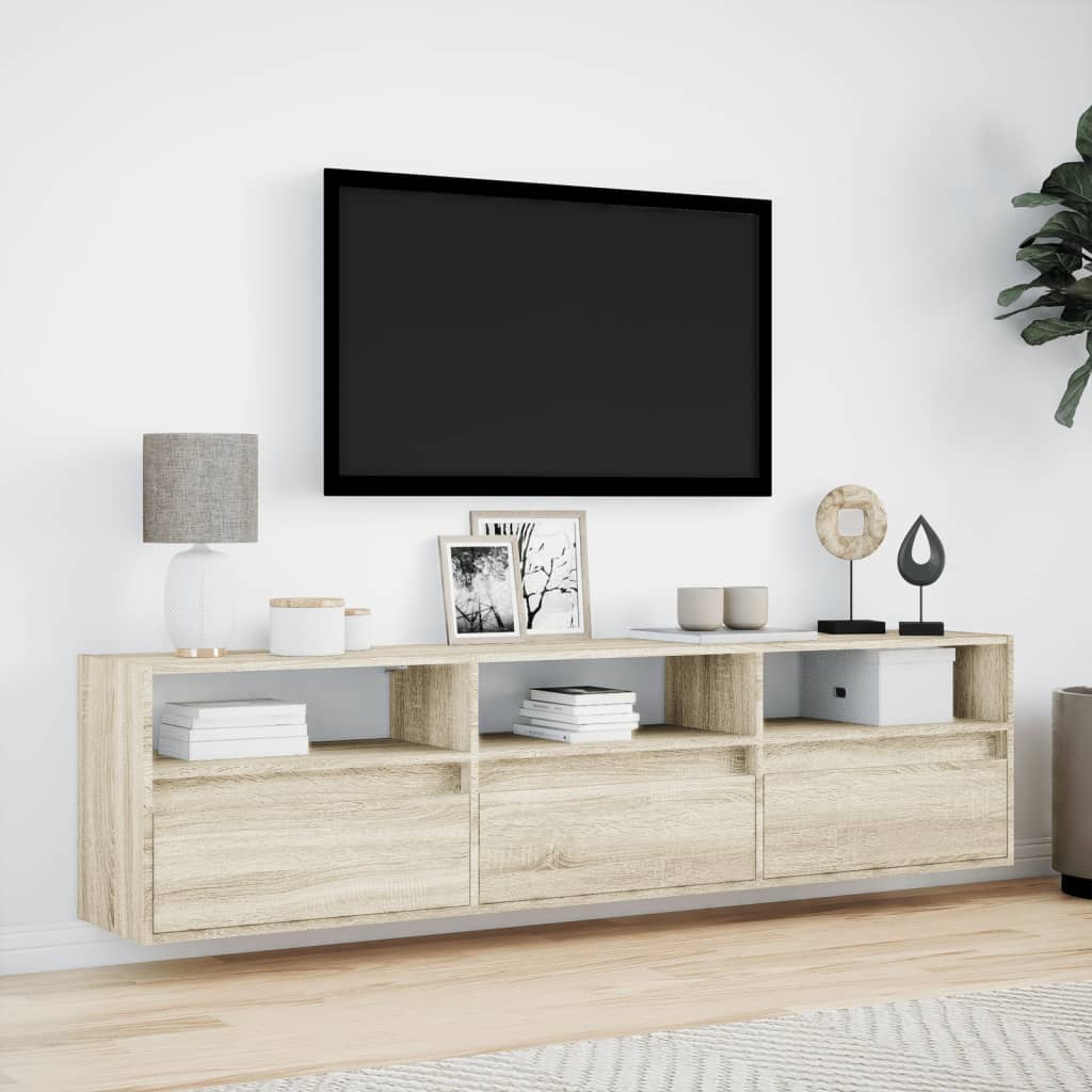 TV Wall Cabinet with LED Lighting Sonoma Oak Finish 180 x 31 x 45 cm