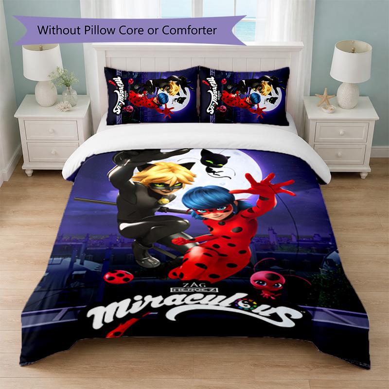 Miraculous Ladybug Print 3Pcs Duvet Cover Set 1 Duvet Cover and 2 Pillowcases Soft Bed Linen For Household Bedroom