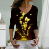 Golden Butterfly Print Women Tshirts Ladies Tops Long Sleeve V-neck Pullover Femme T-shirts T Shirt For Women