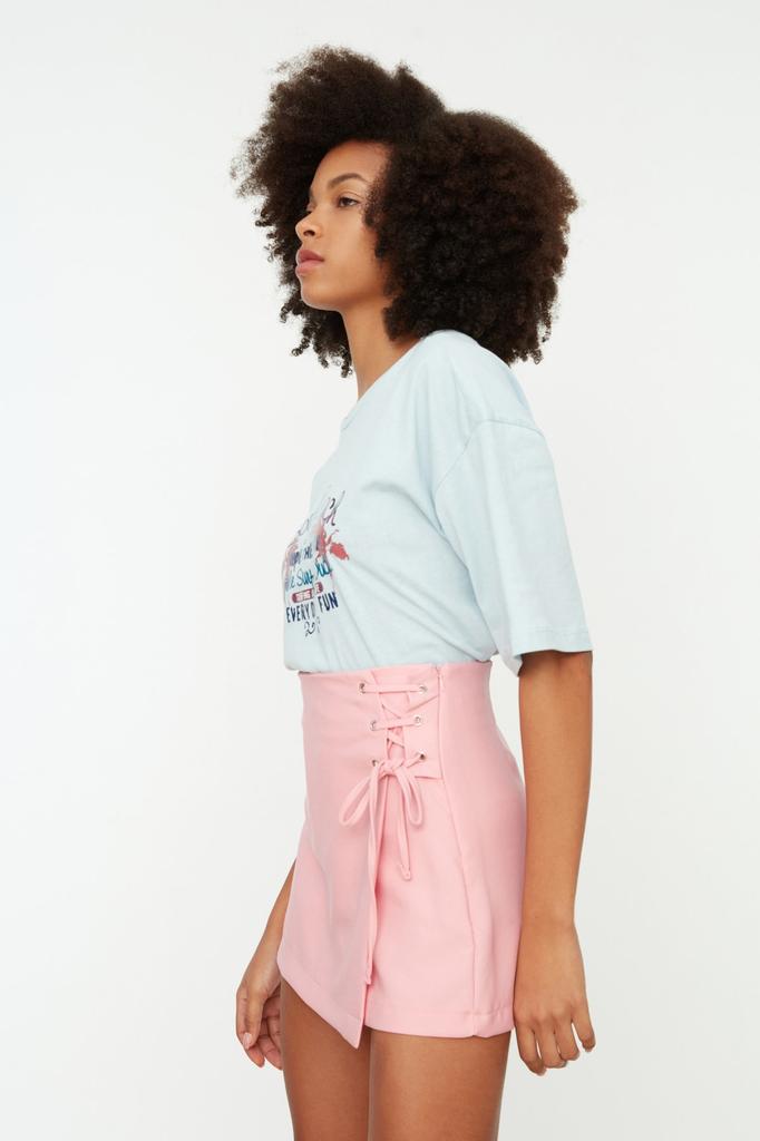 Women's Fashion Woven Short Skirt with Mink Binding and Eyelet Detail