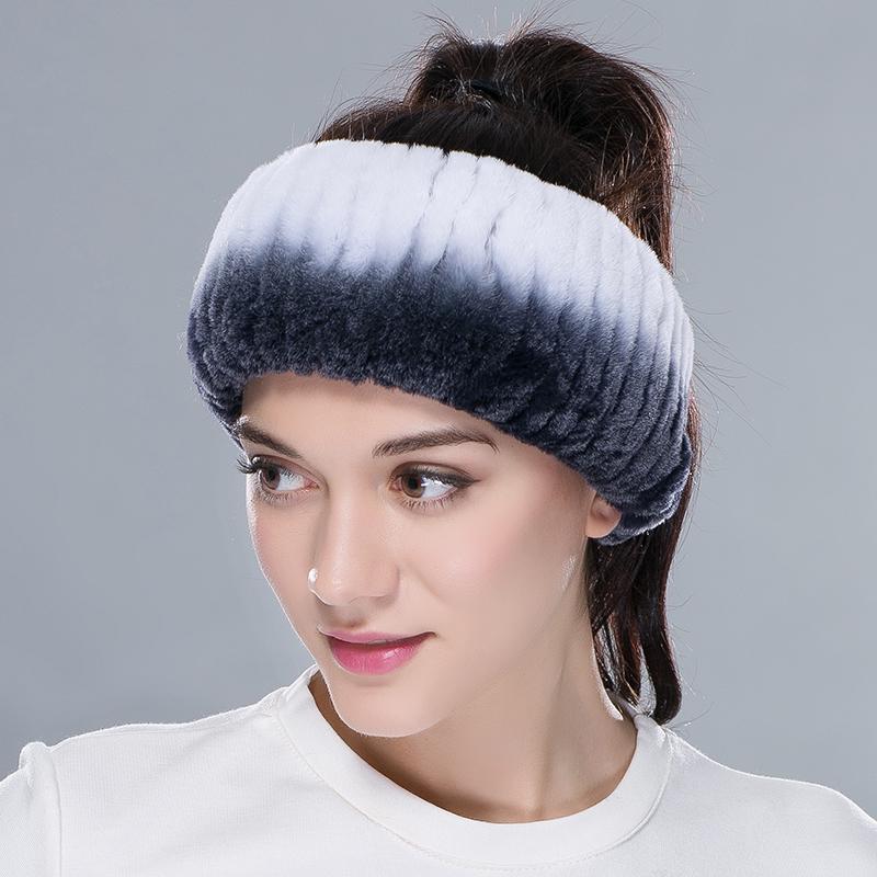 SOMALER Winter Real Rabbit Fur Headband for Women Knitted Rex Rabbit Fur Head Wrap Womens Ear-warmer