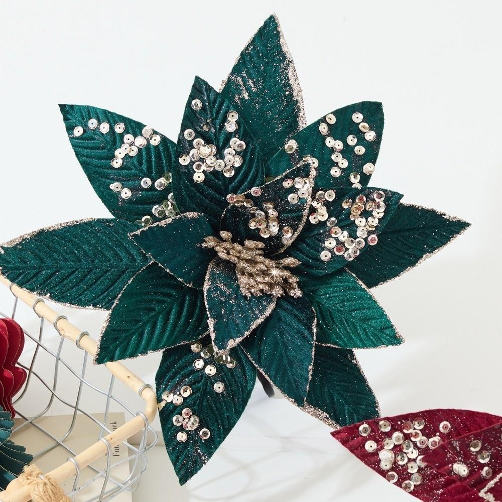 Новый 25 см Искусственный цветок пуансеттии Блестки Блеск Имитация цветов Сверкающий Рождественский цветок с блестками Фестиваль Нового года