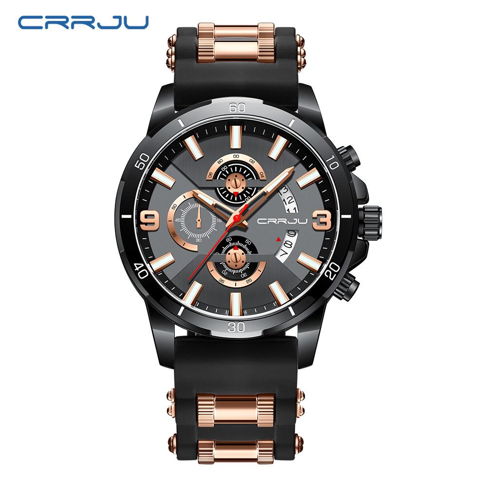 CRRJU 2290 Hot Sell Cool Man Quartz Watch New Arrival Silicone Steel Band Waterproof Chronograph In stock Affordable Wrist Watch