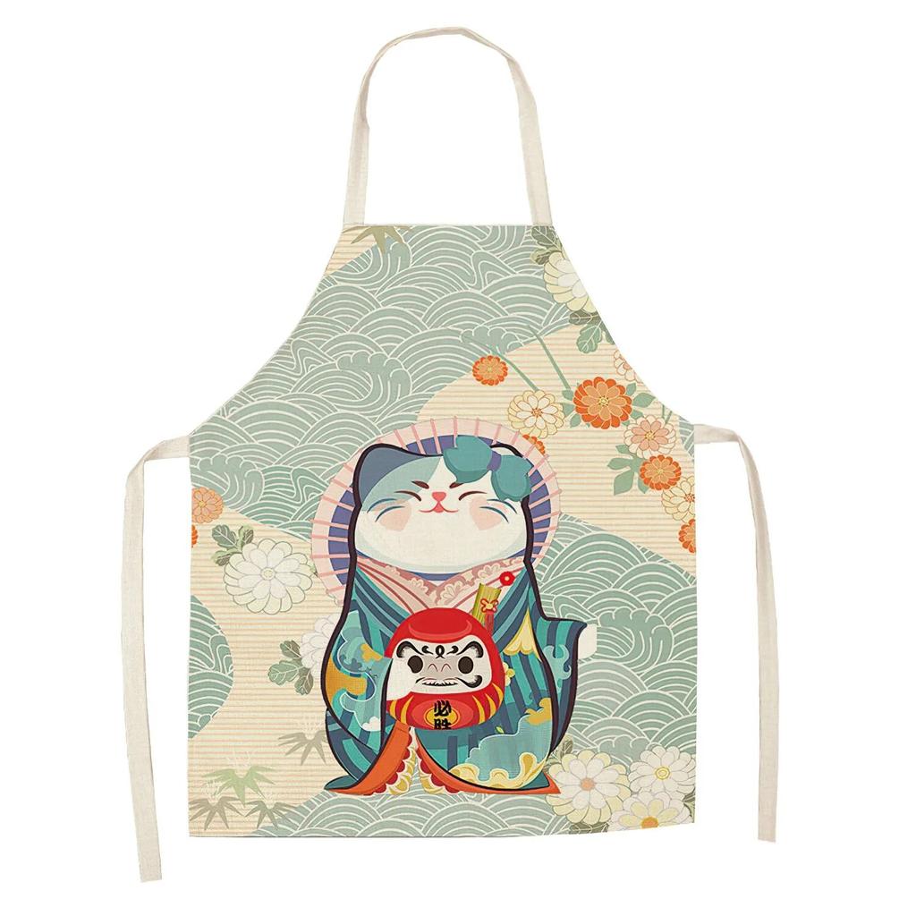 Кухонный фартук Lucky Cat, женский фартук для приготовления пищи, хлопковые льняные нагрудники, кухонный фартук для уборки дома, Kawaii фартук