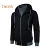 Men Autumn Winter Coat with Hood And Dual Pockets Zipper Closure Drawstring Colorblock Fake Two-piece Sport Jacket with Elastic Cuffs And Hem Fitness