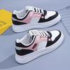 Spring New Trendy Leather Round Toe Women's Shoes Lace Color Block Board Shoes Women's Casual Sports White Shoes Women's