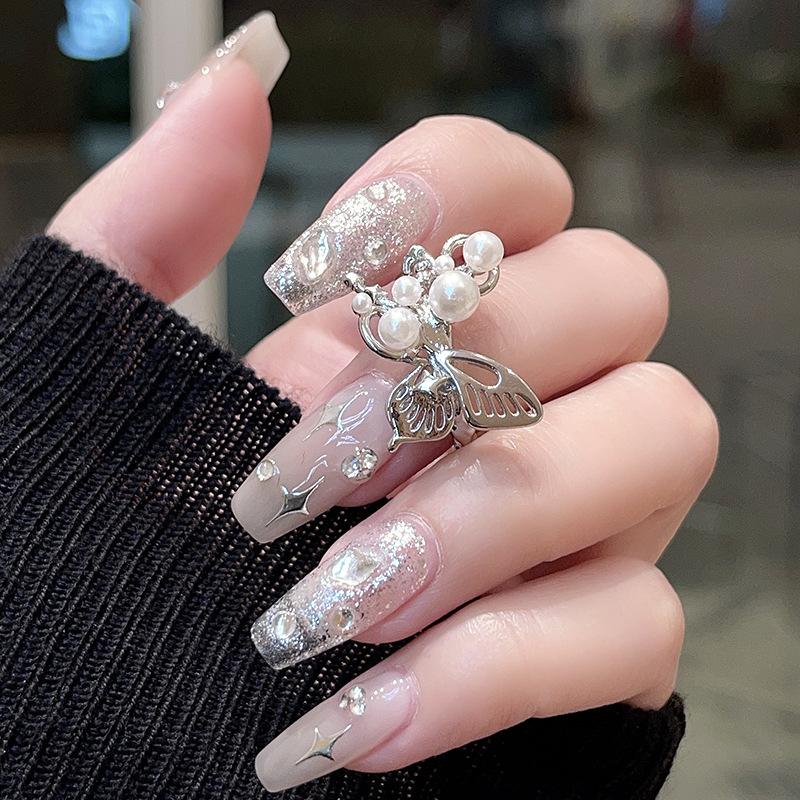 Simple Elegant Romantic White Imitation Pearl Hollowed-out Butterfly open mouth Rings for Women Adjustable Rings Jewerly Gifts