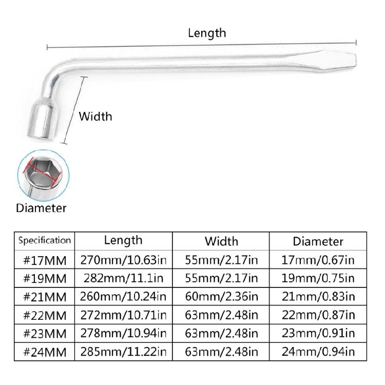 17/19/21/22/23/24mm Car Spare Tire Lug Wrench Slotted End Socket Repair Tool