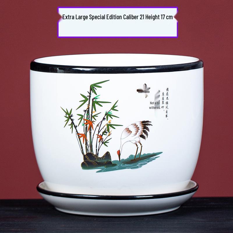 Large Ceramic Flower Pot with Saucer for Indoor or Balcony Plants
