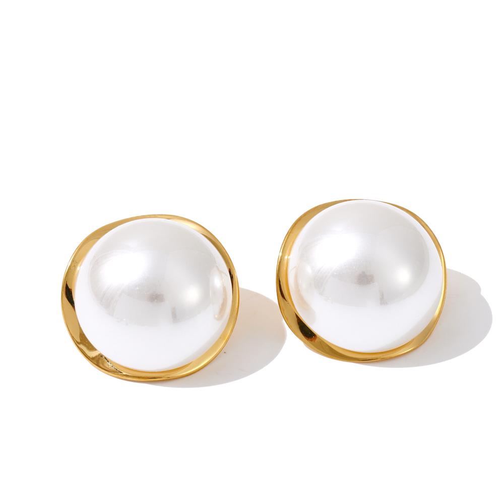 Eetit 20*20cm Smooth Simulated Pearls Round Stud Earrings for Women Stainless Steel Popular Waterproof Daily Jewelry Gala Gift
