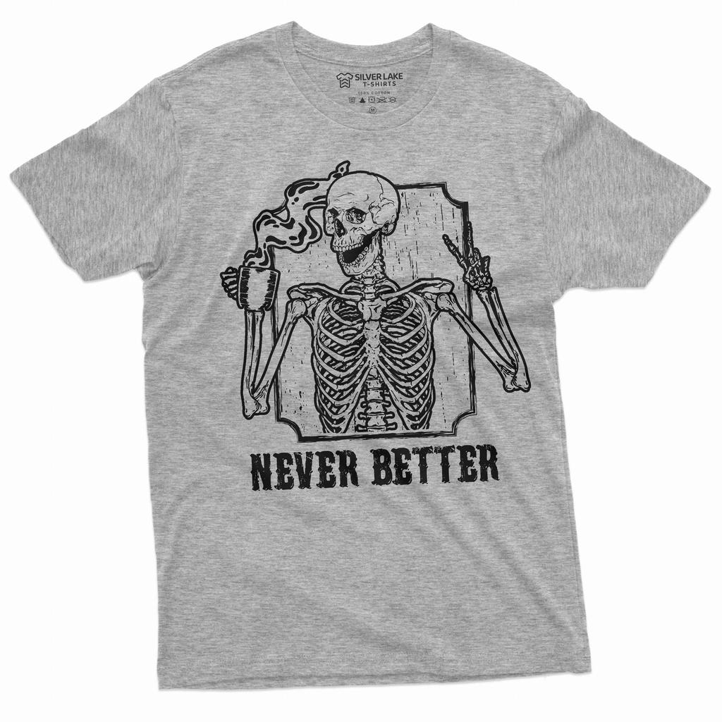 Coffee and Skeleton Halloween funny T-shirt Mens Womens Coffee Unsiex tee