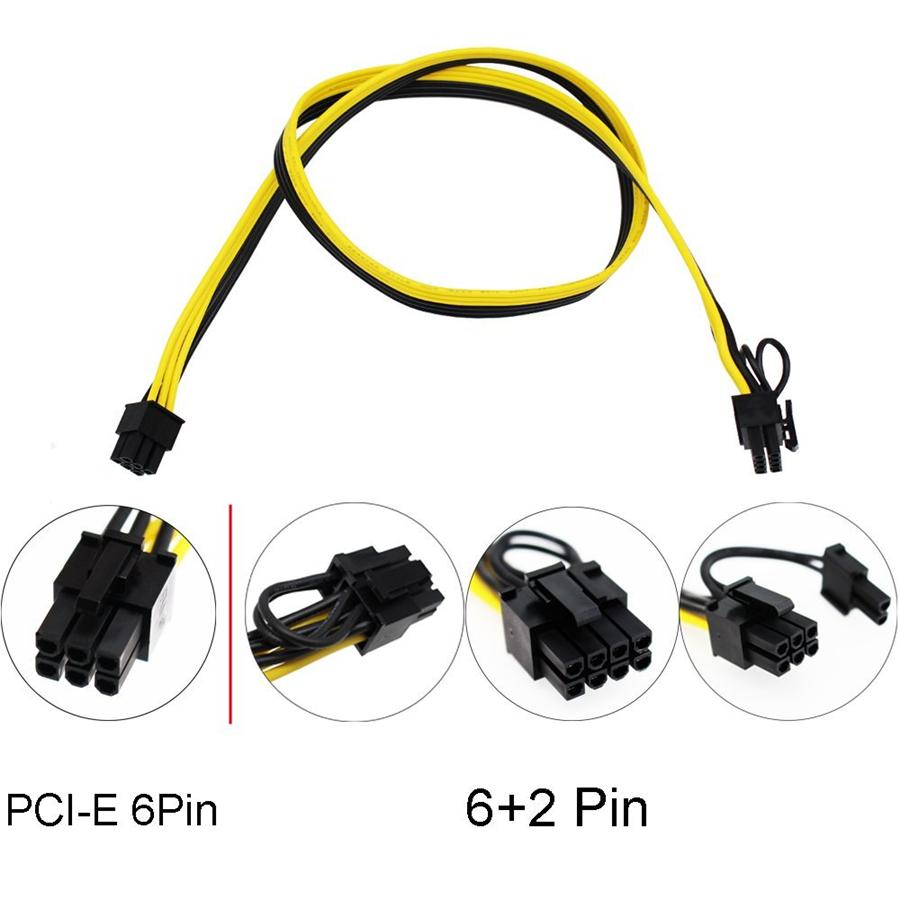 10Pcs 6 Pin Male To Dual 8 Pin (6+2Pin) Male PCIE PCI-E Cable 18AWG 50cm 20 Inch