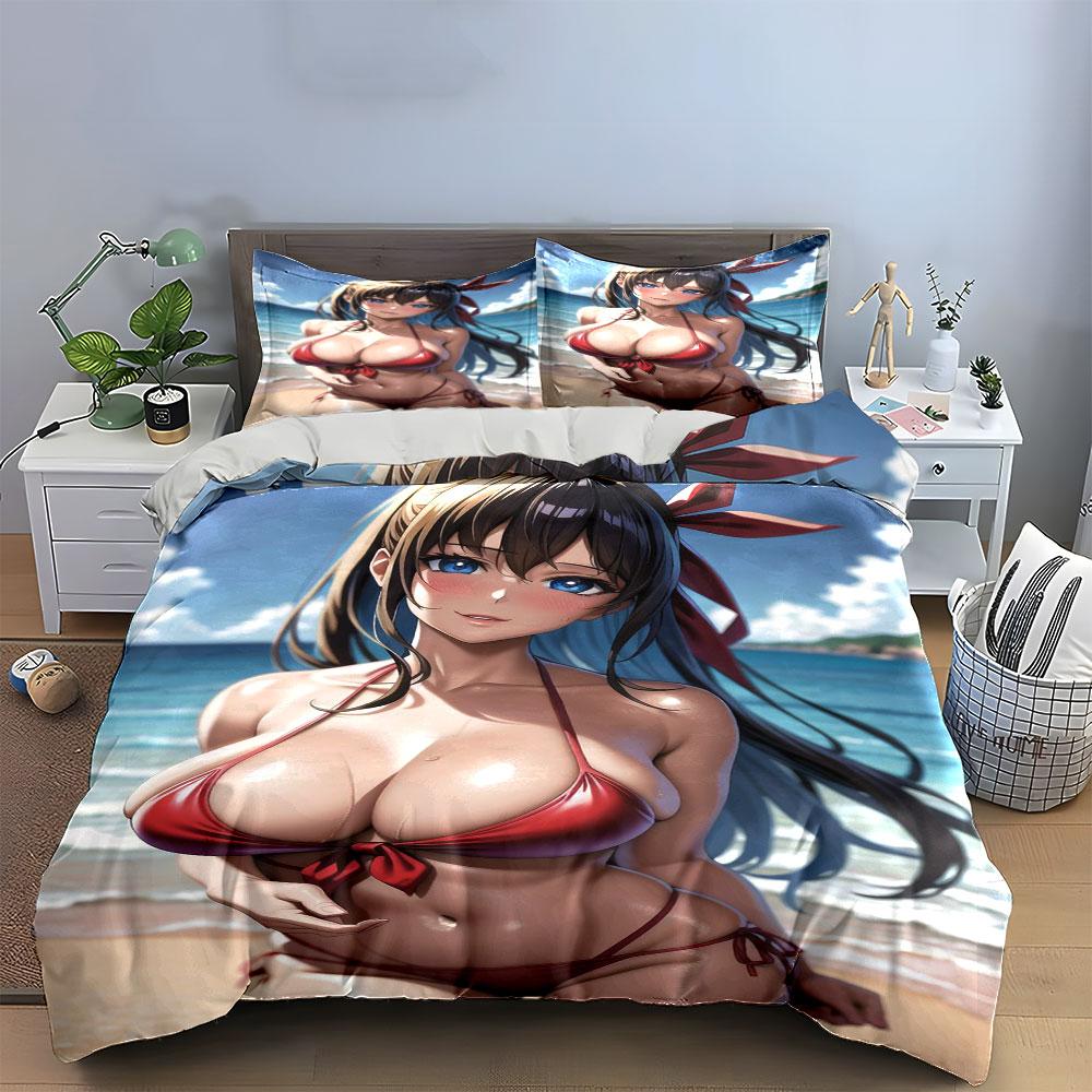 "Anime character, beach background." Bedding sets Duvet cover sets Duvet covers Pillowcases(1 * Duvet Cover 2 * Pillowcases without duvet insert)