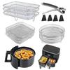 3-Layer Square Round Rectangle Air Fryer Rack Set Stainless Steel Dehydrator Rack with 4 Silicone Feet Anti-Scald