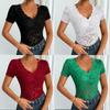 2025 Spring/Summer Women's Sexy Lace V-neck Short Sleeve Top