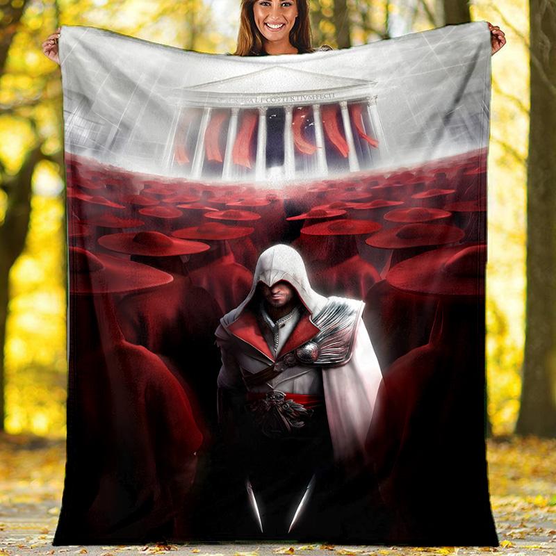 1pc Assassin's Creed Theme Blanket - Digital Print, Polyester, Cozy for All Seasons, Perfect for Outdoor, and Travel