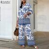 Women Long Sleeve Blouse and Pants Casual Print Two Piece Suit Sets