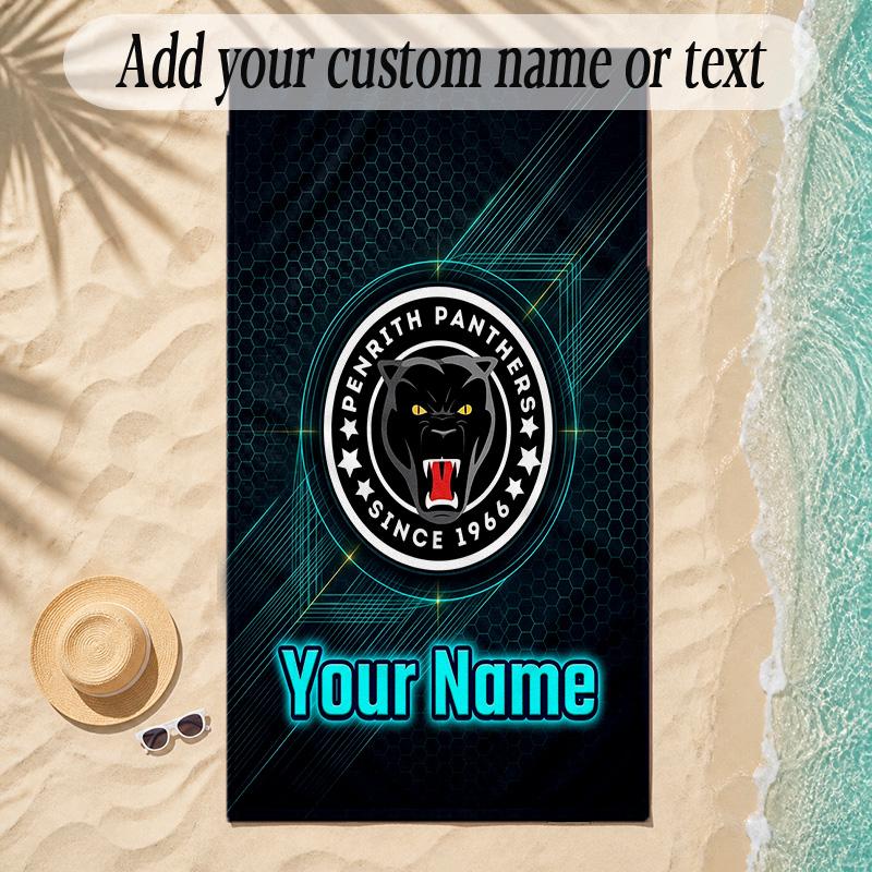 Beach TowelPenrith Panthers Custom Name Text Personalized Soft Towel for Beach Pool Indoor Home Decor Gift