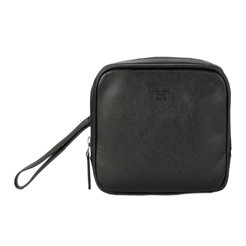 Armani GIORGIO Джордж Однотонный Простой Кожаный Клатч на Молнии Обычный Мужской Черный