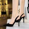 Fashion Women Fashion Simple Pointed Toe High-heeled Summer Sandals Party  Black Shallow Mouth Hollow Back Strap Office Slingback Shoes