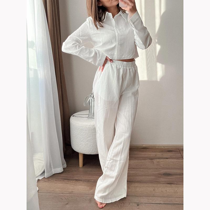 Streamgirl женские летние брюки комплекты из 2 предметов укороченные топы и широкие брюки белый шифон тонкие комплекты брюк из двух предметов женские костюмы