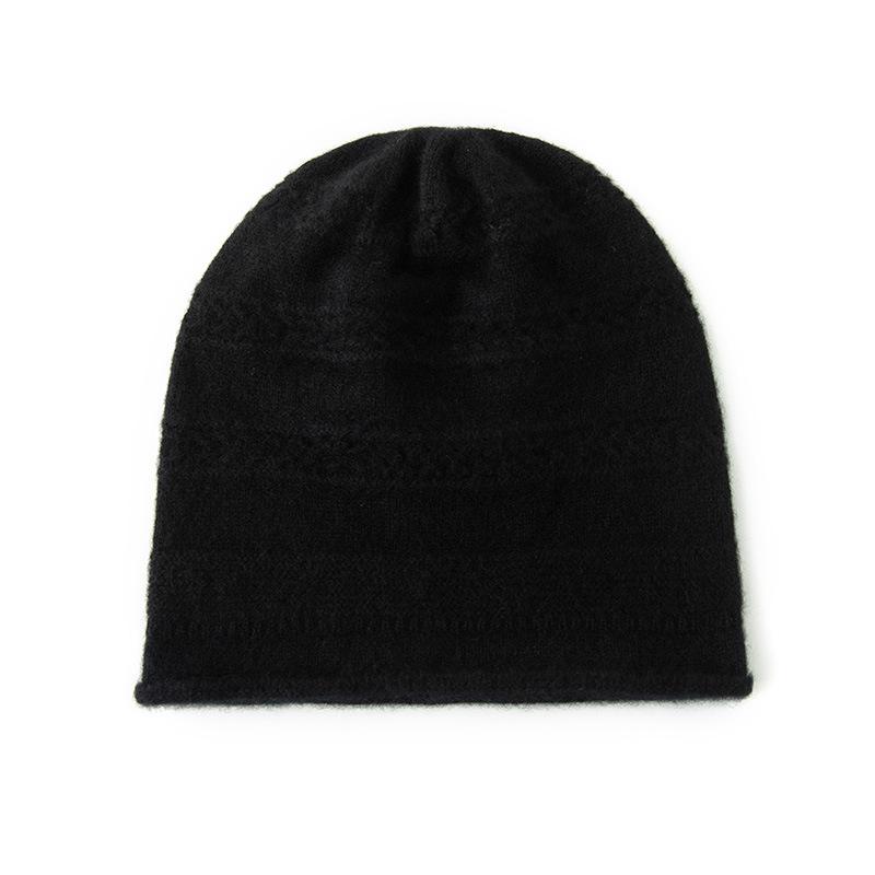 Мягкий Кашемир Осень и Зима Новый Стиль Женская Однотонная Жаккардовая Шапка с Загнутым Носком и Теплой Защитой Ушей Вязаная Шапка