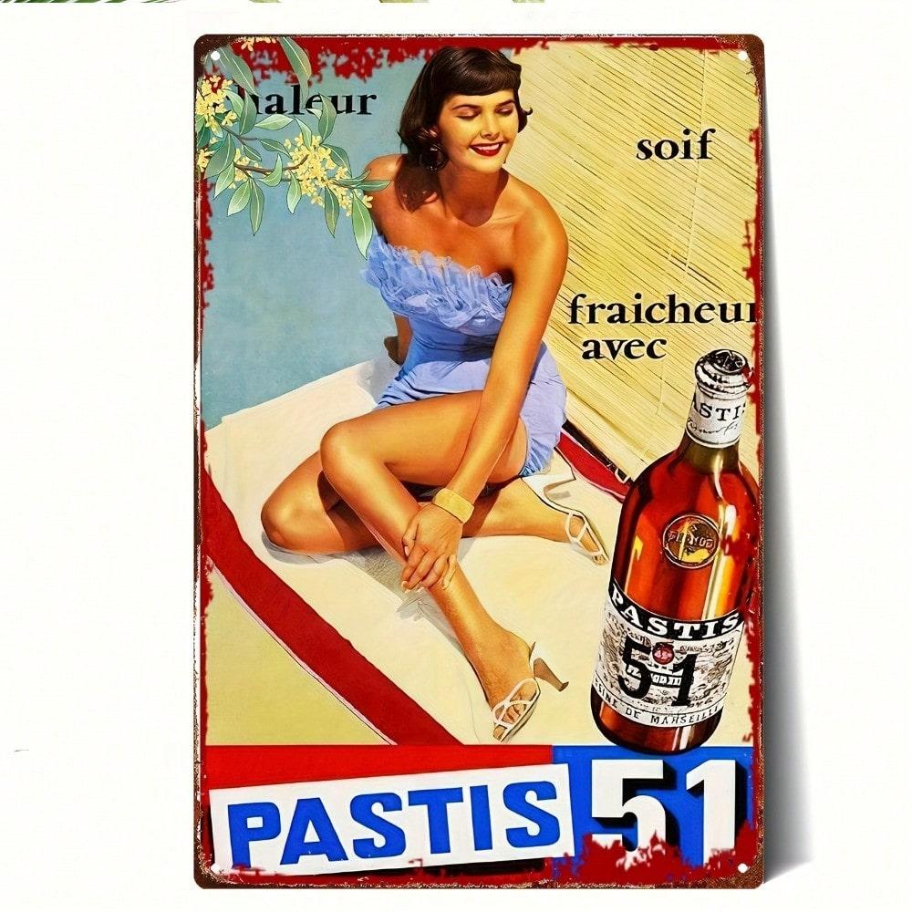 Винтажная металлическая вывеска Pastis Рустикальный жестяной плакат Настенное искусство для декора бара кафе x Дюйм с подвесами