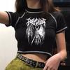 Women T-shirt Round Neck Short Sleeve Printing Cropped Tops Navel Exposed Tops Soft Breathable Tee Shirt