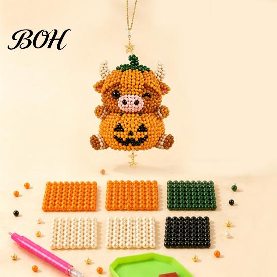 Stress Relief Craft DIY Highland Cow Beading Kit, Cute 3D Bead Pendant Handmade Ornaments with Colorful Beads And Instructions, Beadwork Kit