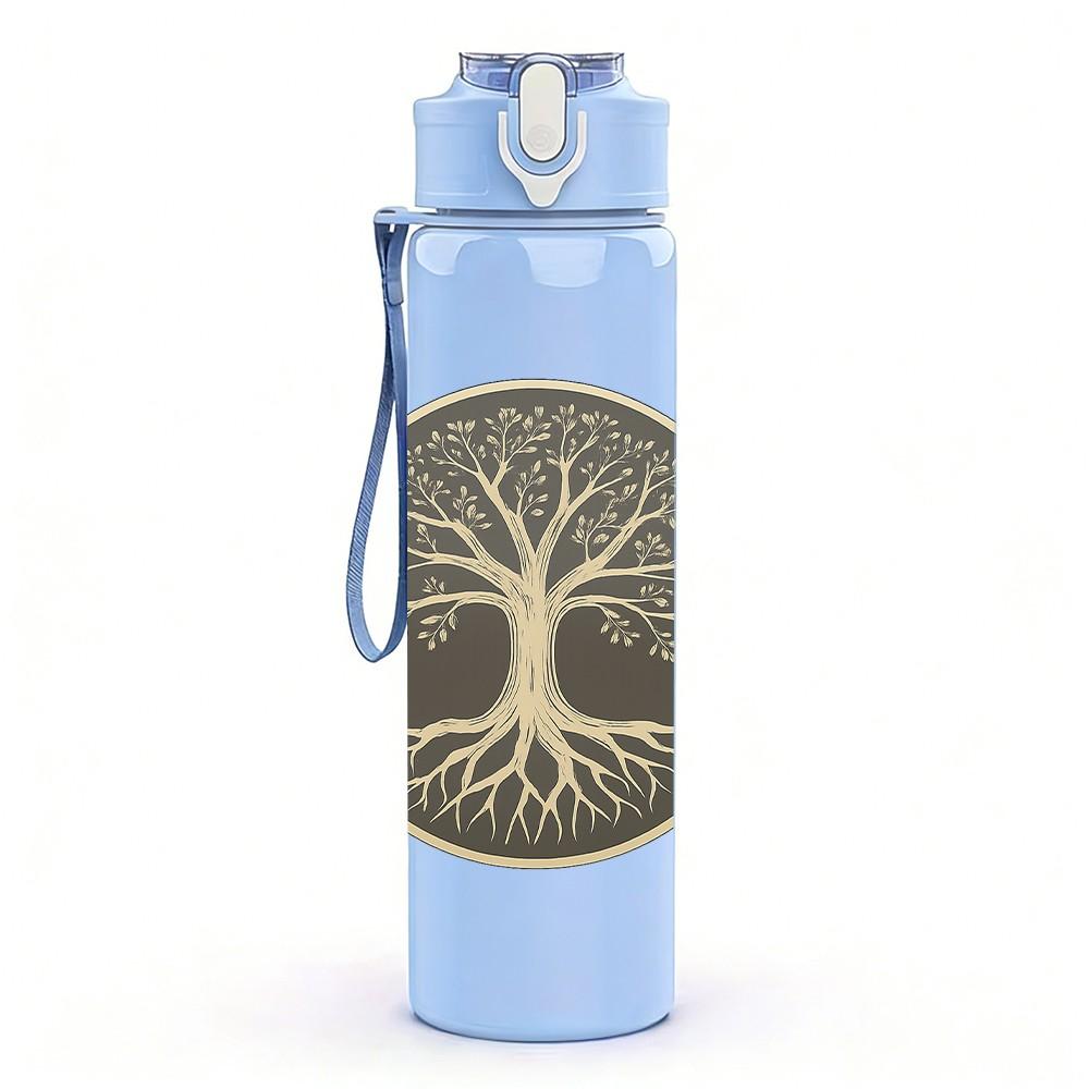 1PC Tree Of Life Circle Art 750ml Color Plastic Sports Water Bottle Leakproof Flip Straw Lid Suitable for Sports Office Home Use
