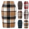 Women Spring Skirt High Waist Plaid Print Contrast Color Slim Fit Straight Keep Warm Sheath Knee Length Winter Skirt Female Clothes