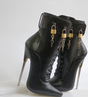 Модная металлическая обувь на высоком каблуке 18 см, женские балетные ботильоны, фетиш, сценическое шоу, мужская обувь для кроссдрессинга, двойные застежки, черная, цвета на заказ