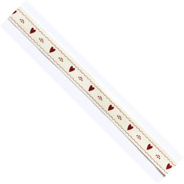 Хлопковая лента красные сердечки 1,5 см x 2 м