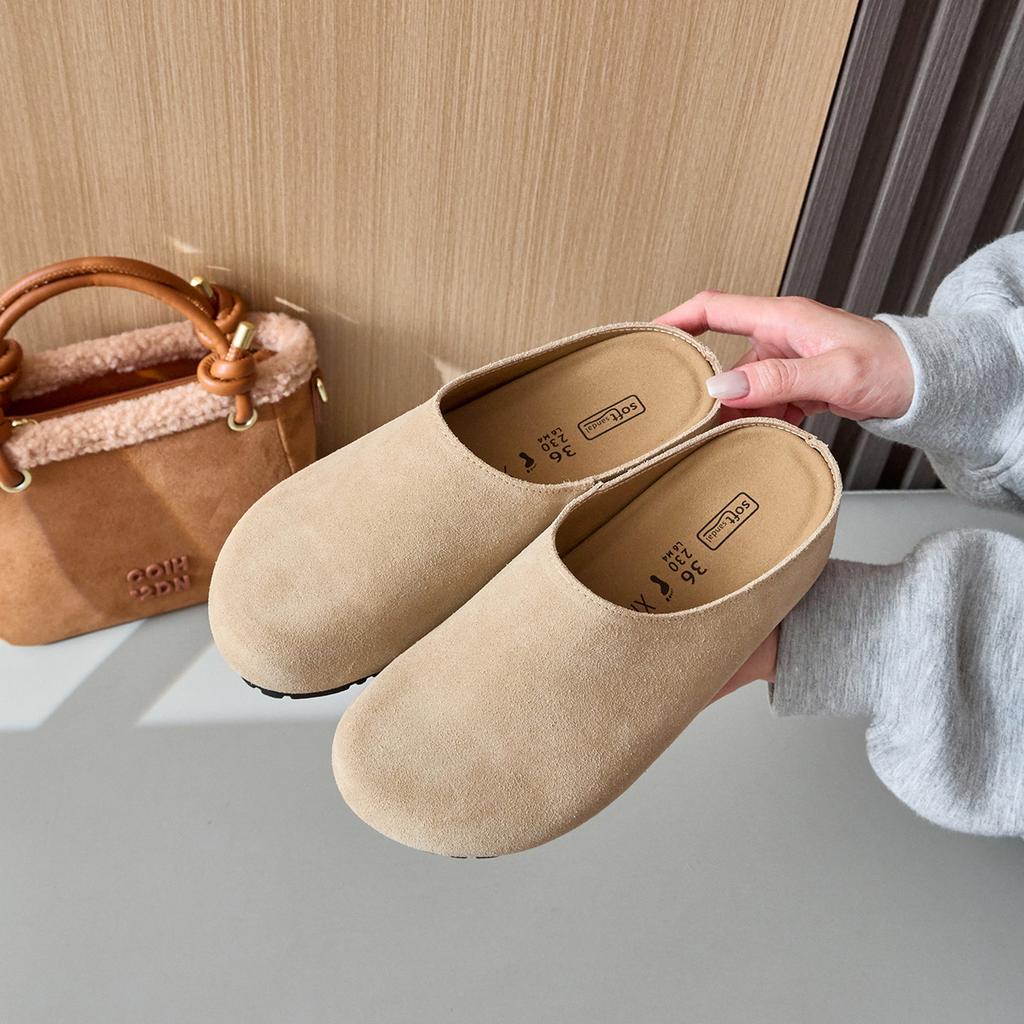 Cowhide Version~ Genuine Leather Birkenstocks, Women's Bag Head, Thick-soled Half-slippers, Lazy People Wear One Pedal, Inner Height-increasing