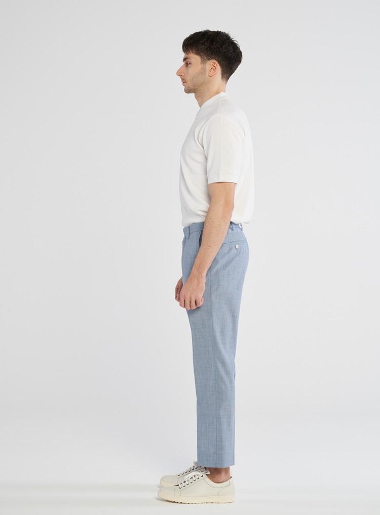 COMSPACE1980 [M~5Xl] Loose Fit Setup Hidden Elastic Waist Slacks [Blue]