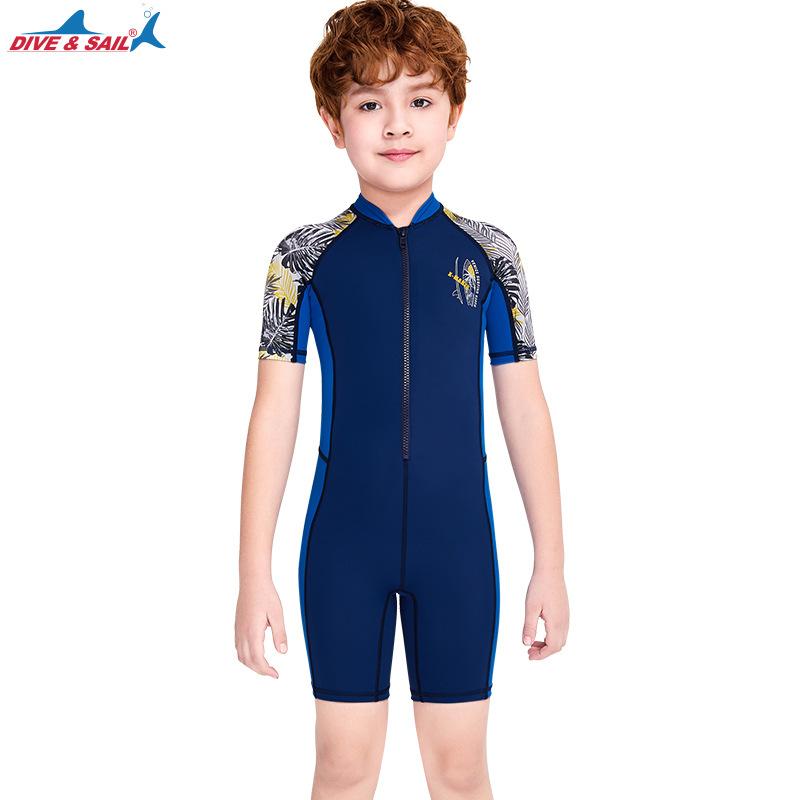 Новый детский купальник, мужской цельный солнцезащитный водолазный костюм, шорты с короткими рукавами, маленький и средний размер, быстросохнущий дрейфующий купальник