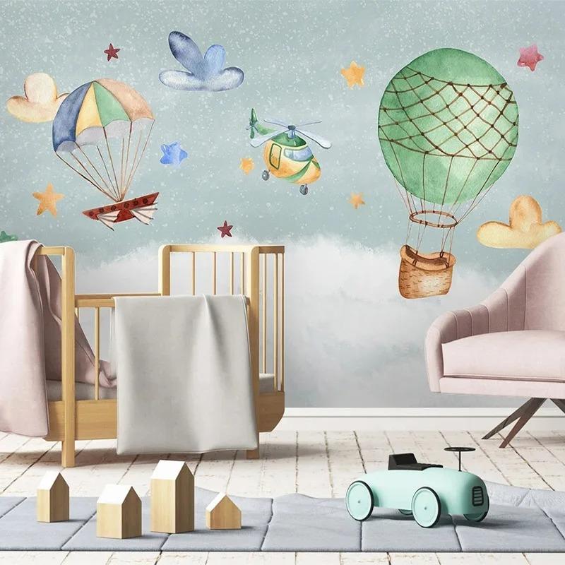 Настенные обои Nordic Hand Painted 3D Cartoon Airplane Balloon Детская комната Фон Настенная живопись Обои