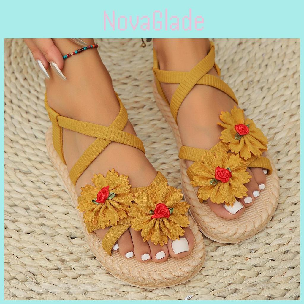 Summer Fashion Womens Cross Strappy Flower Sandals Eva Sole For Casual Wear