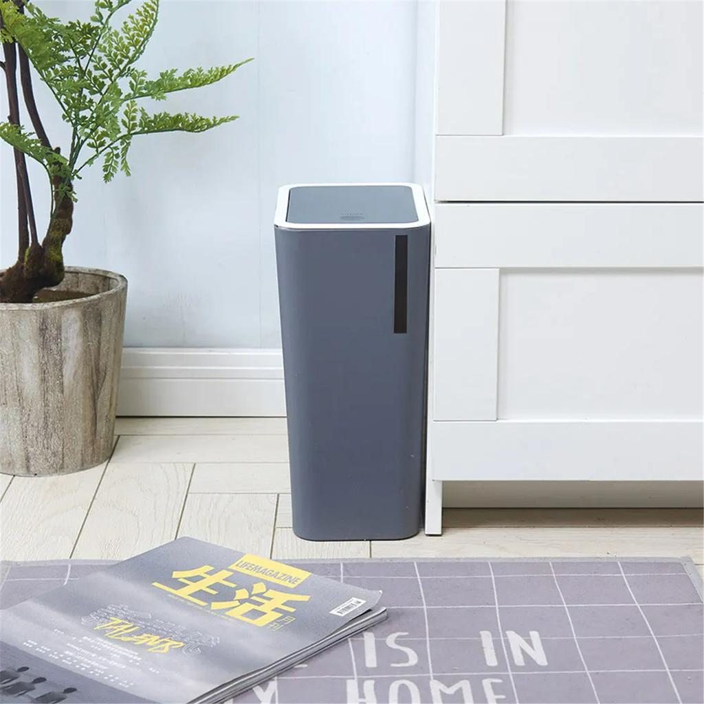 Garbage bin with lid, ultra-thin garbage bin with pressure cover, wall mounted garbage basket, suitable for homes, offices, and bathrooms