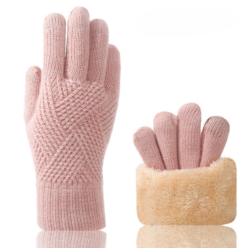 1 пара женских зимних перчаток для сенсорного экрана, теплые перчатки с полным пальцем, утолщенные трикотажные рабочие перчатки для велоспорта