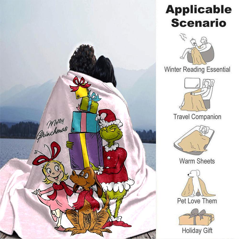 Grinchmas Friends Presents Blanket Soft Throw Blanket For Home Bedroom Bed Sofa Travel Office Solid Christmas Blanket