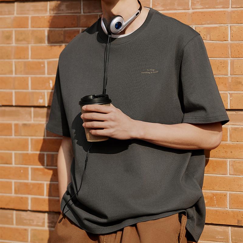 Li-Ning Выходные молодежные спортивные модные серии ретро с круглым вырезом свободные повседневные короткие рукава хлопковые футболки унисекс топы светящиеся-лаймовые AHSU689-4